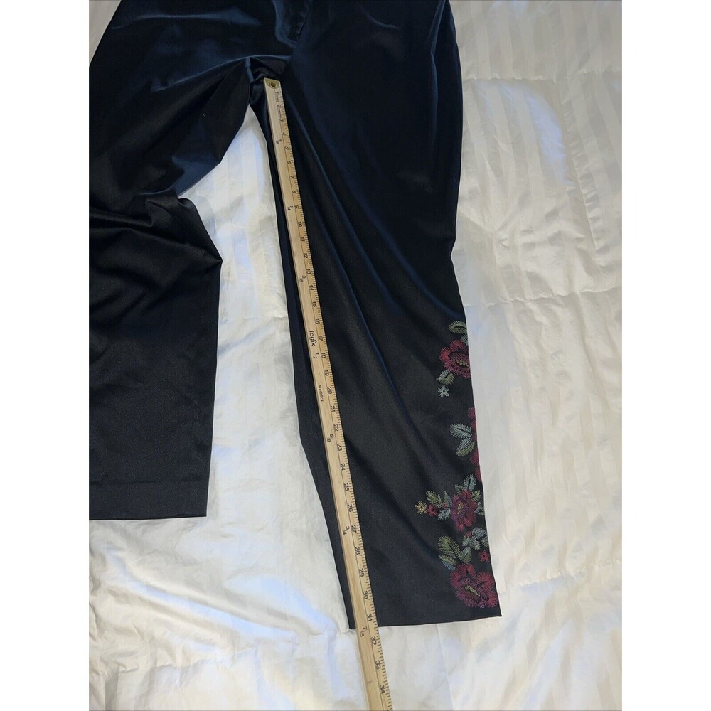 Spenser Jeremy Woman Pants Floral Embroidered Black Silky 16W Party Chic Stretch - Picture 13 of 14
